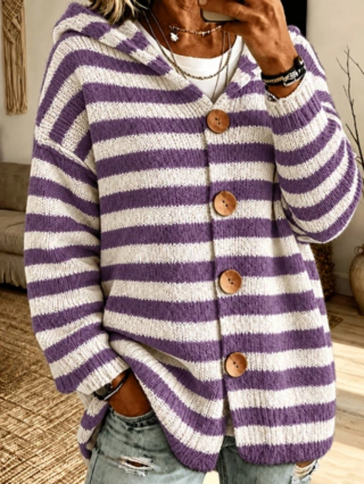 Striped Hooded Cardigan Jacket - Warm and Casual