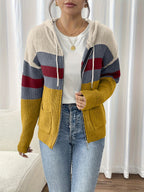 Women’s Color Block Hooded Zip Cardigan – Cozy Casual Layer