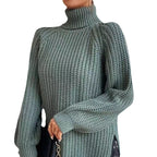 Women’s High-Neck Knit Sweater – Soft Mid-Length Layer