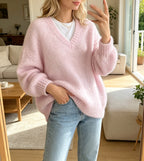 Loose V-Neck Knit Sweater - Soft and Relaxed