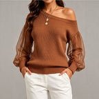 Women’s One-Shoulder Knit Sweater – Relaxed Long Sleeve Style