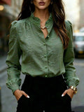 Women’s Jacquard Stand Collar Blouse – Relaxed Refined Top