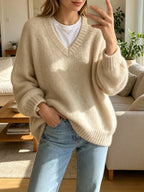 Loose V-Neck Knit Sweater - Soft and Relaxed