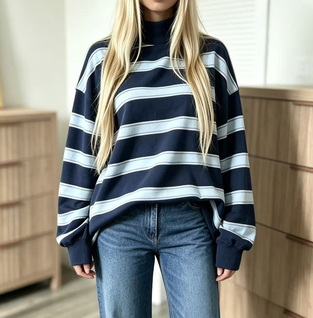 Women’s Striped Print Sweatshirt – Casual Fall Layer