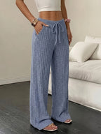 Women’s Wide-Leg Ribbed Knit Pants – Comfortable Casual Fit