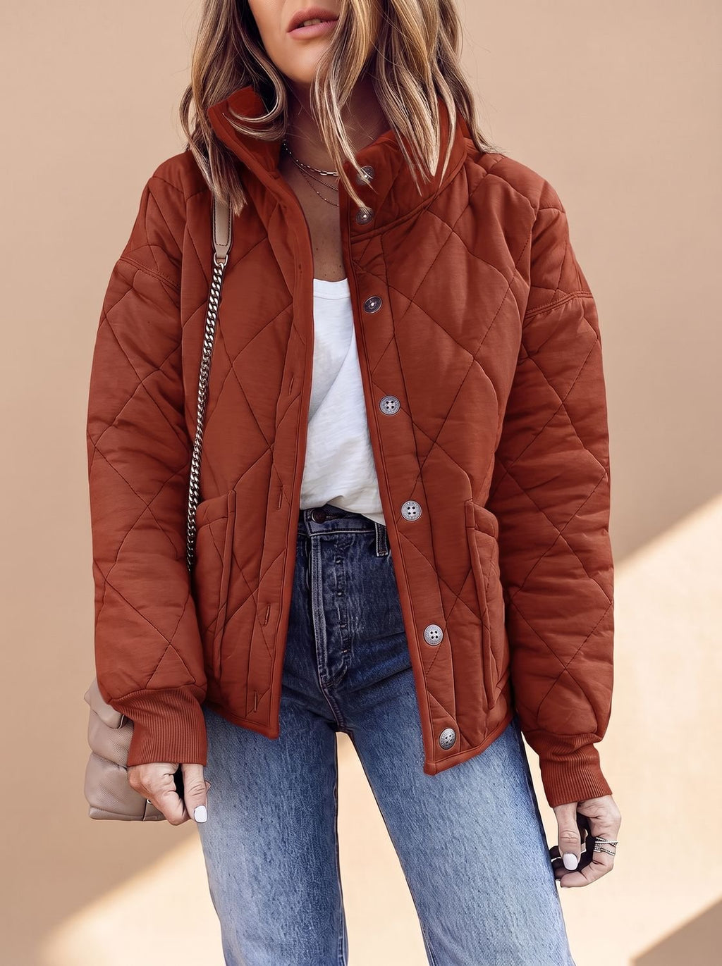 Women’s Quilted Button Jacket - Warm and Versatile