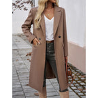 Women’s Long Winter Coat with Lapel Collar – Warm Elegant Outerwear
