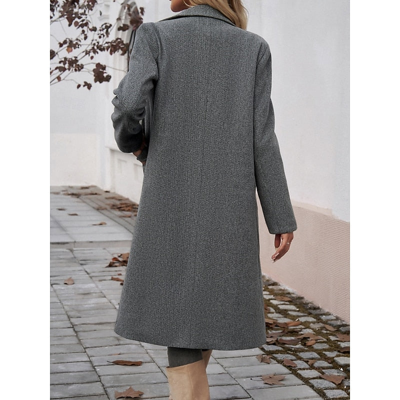 Women’s Long Winter Coat with Lapel Collar – Warm Elegant Outerwear