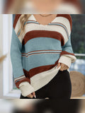 Women's Striped Sweater - V-Neck Knit