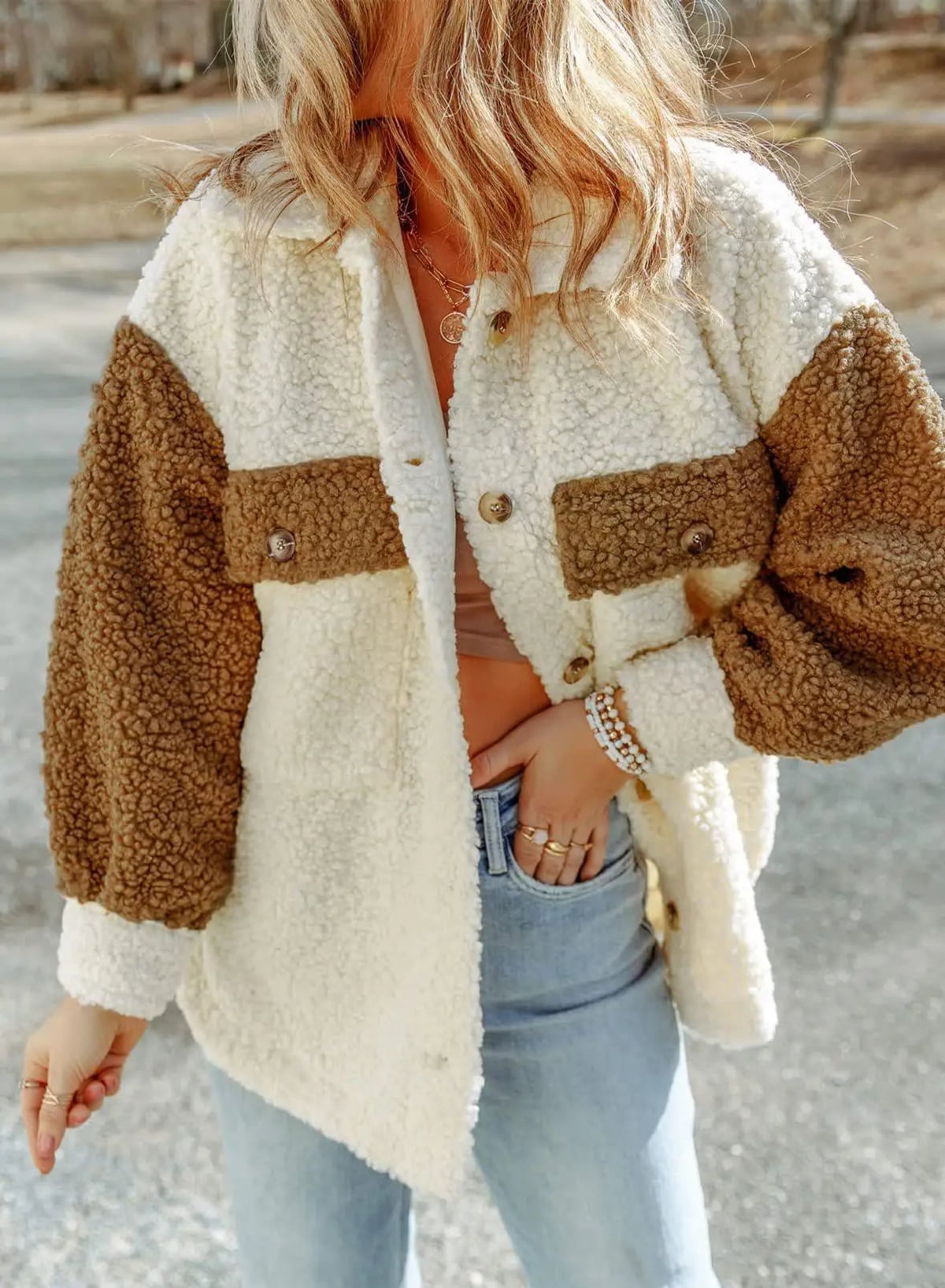Women's Oversized Shacket - Color-Block Design