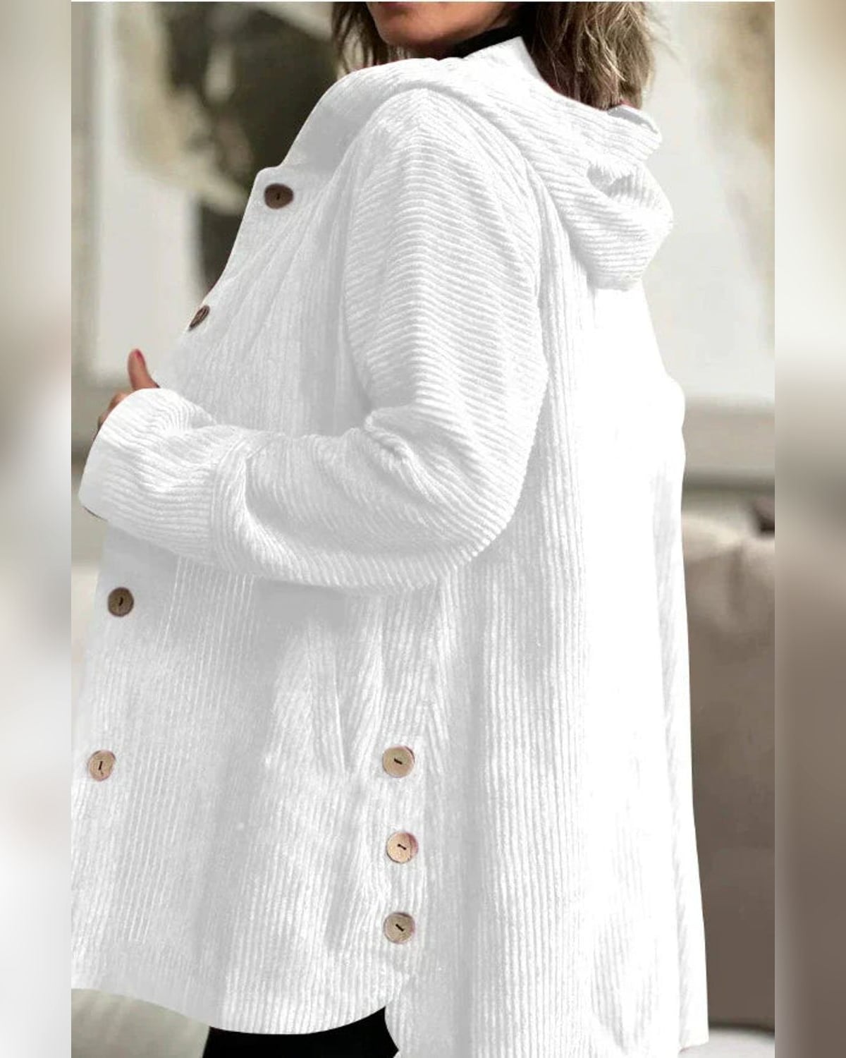 Women's Casual Jacket - Hooded with Button Closure