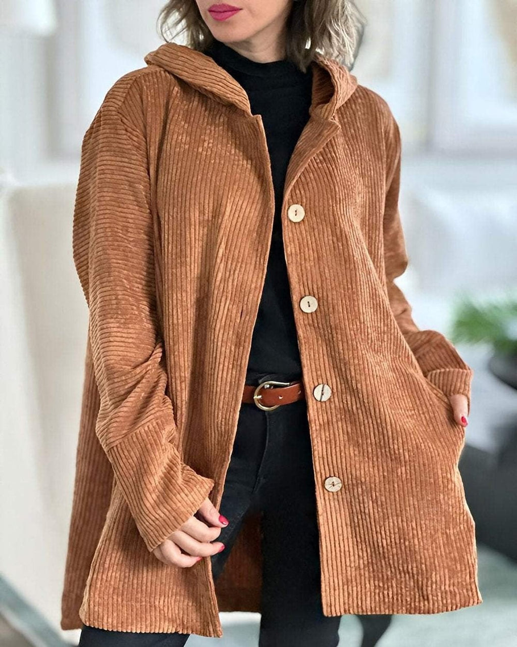 Women's Casual Jacket - Hooded with Button Closure