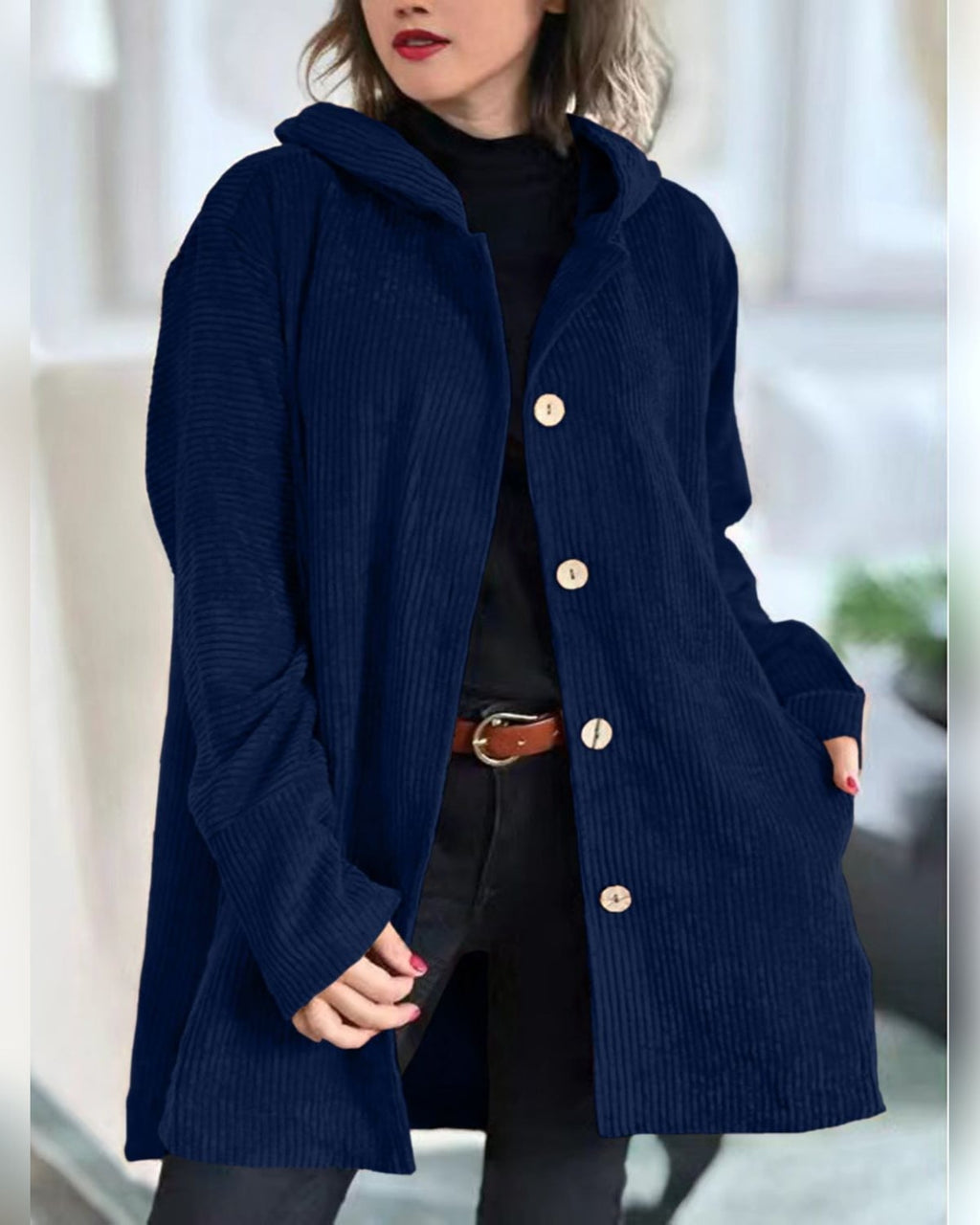 Women's Casual Jacket - Hooded with Button Closure