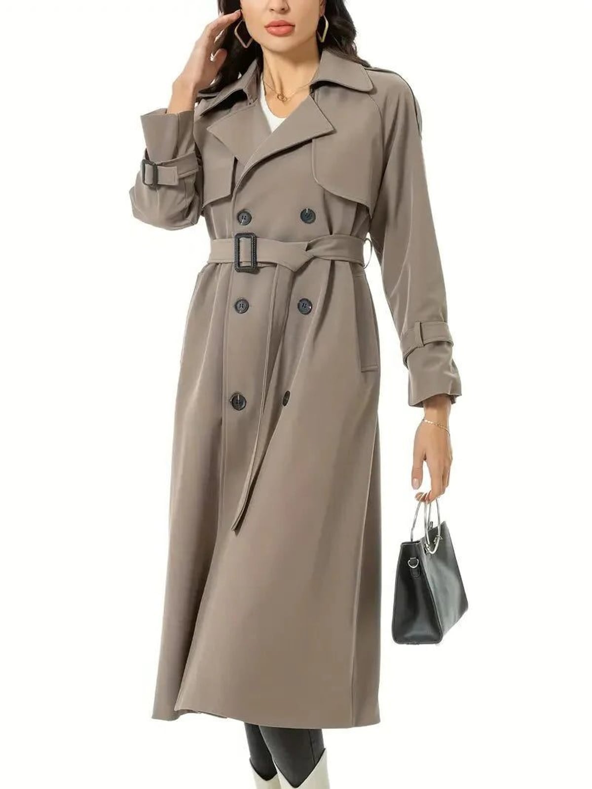 Women's Belted Trench Coat with Wide Lapels