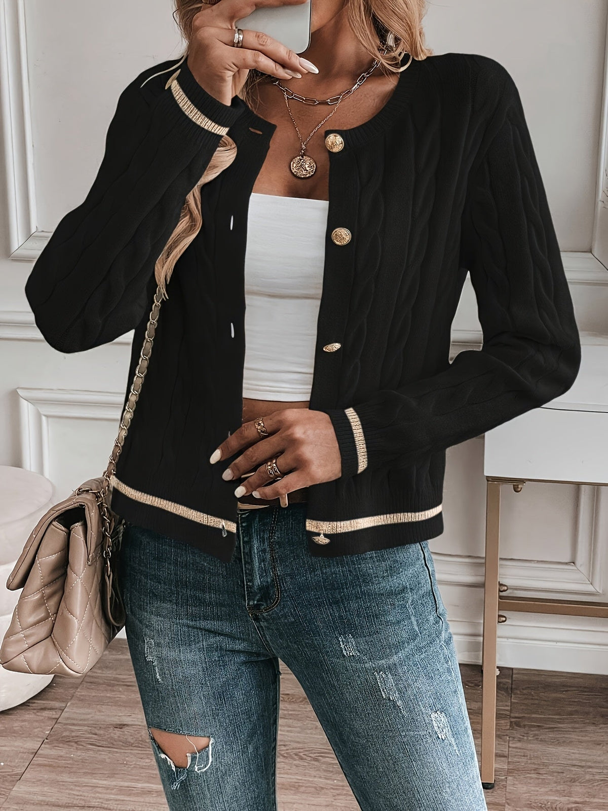 Women’s Cable Knit Cardigan – Refined Soft Layer