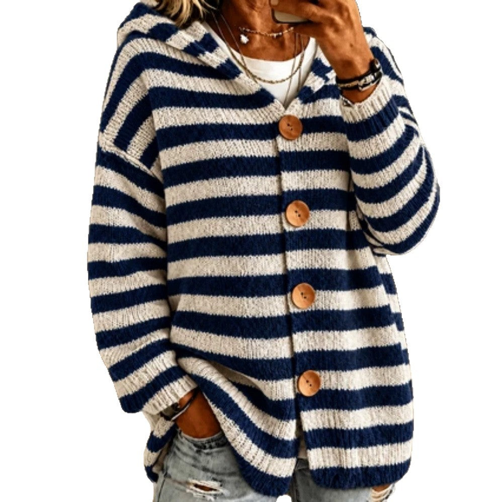 Striped Hooded Cardigan Jacket - Warm and Casual