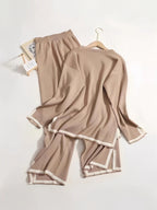 Slit Long-Sleeve Top and Wide-Leg Pants Set - Polished and Comfortable