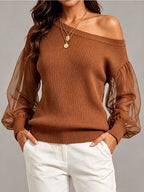 Women’s One-Shoulder Knit Sweater – Relaxed Long Sleeve Style