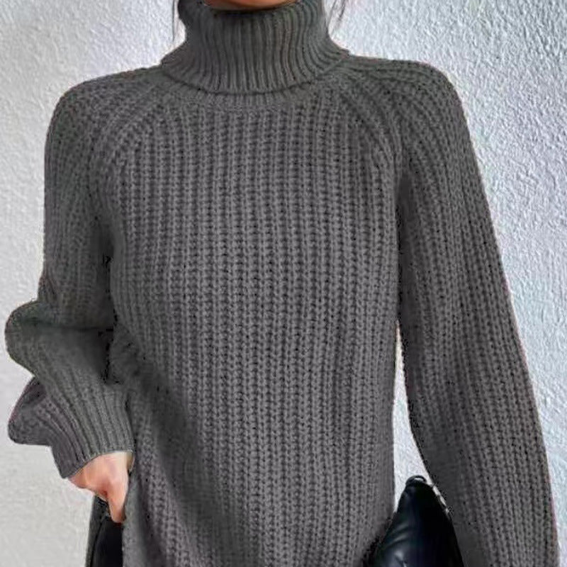 Women’s High-Neck Knit Sweater – Soft Mid-Length Layer