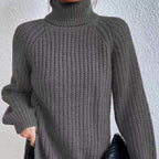 Women’s High-Neck Knit Sweater – Soft Mid-Length Layer