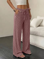 Women’s Wide-Leg Ribbed Knit Pants – Comfortable Casual Fit