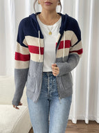 Women’s Color Block Hooded Zip Cardigan – Cozy Casual Layer