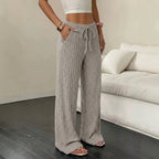 Women’s Wide-Leg Ribbed Knit Pants – Comfortable Casual Fit