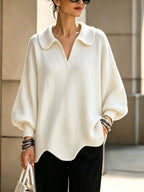 Women’s V-Neck Lantern Sleeve Sweater – Relaxed Feminine Knit