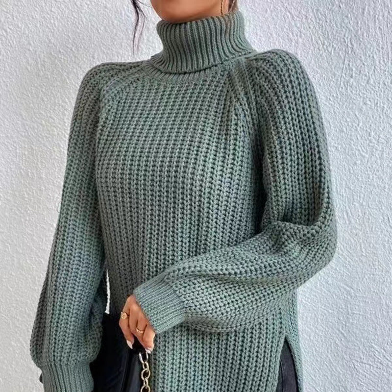 Women’s High-Neck Knit Sweater – Soft Mid-Length Layer