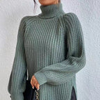 Women’s High-Neck Knit Sweater – Soft Mid-Length Layer
