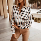 Women's Striped Shirt - V-Neck and Long Sleeves