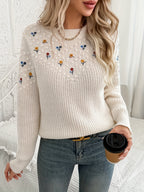 Women’s Floral Embroidered Knit Sweater – Soft Feminine Style