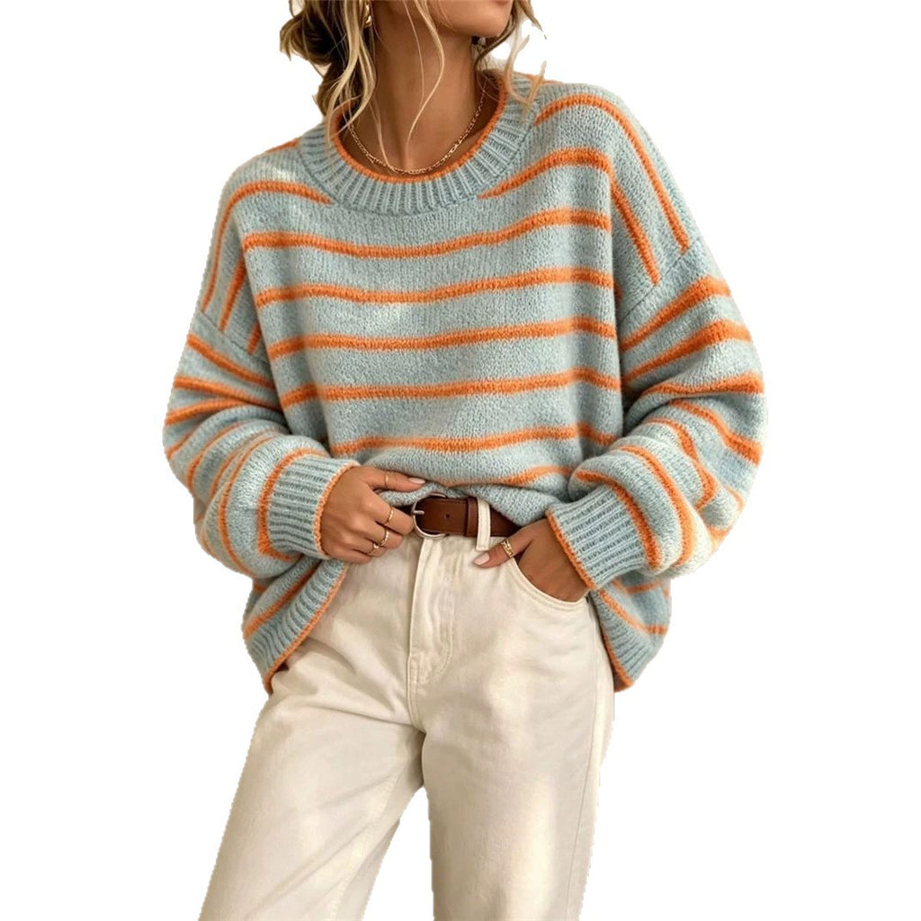 Round-Neck Knit Pullover Sweater - Casual and Comfortable