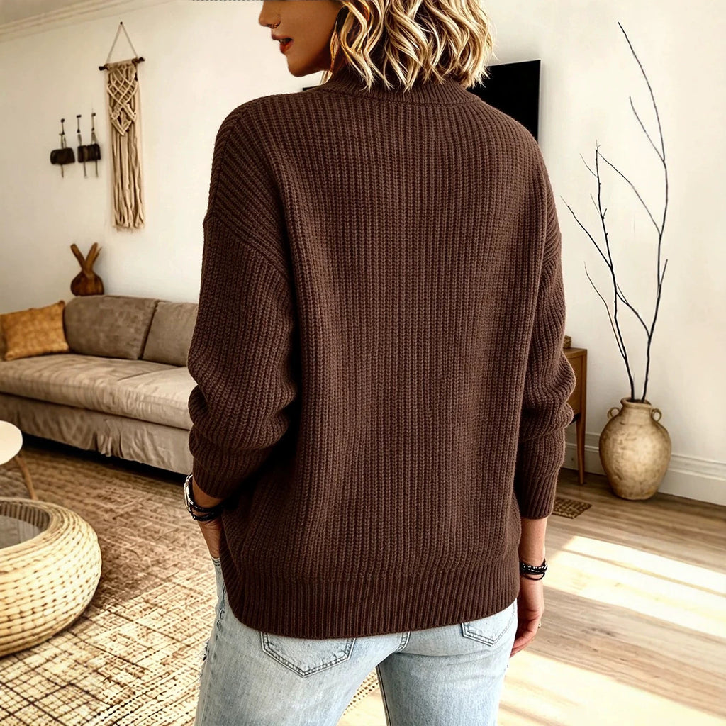 Women’s Asymmetrical Zip Ribbed Sweater – Modern Casual Knit
