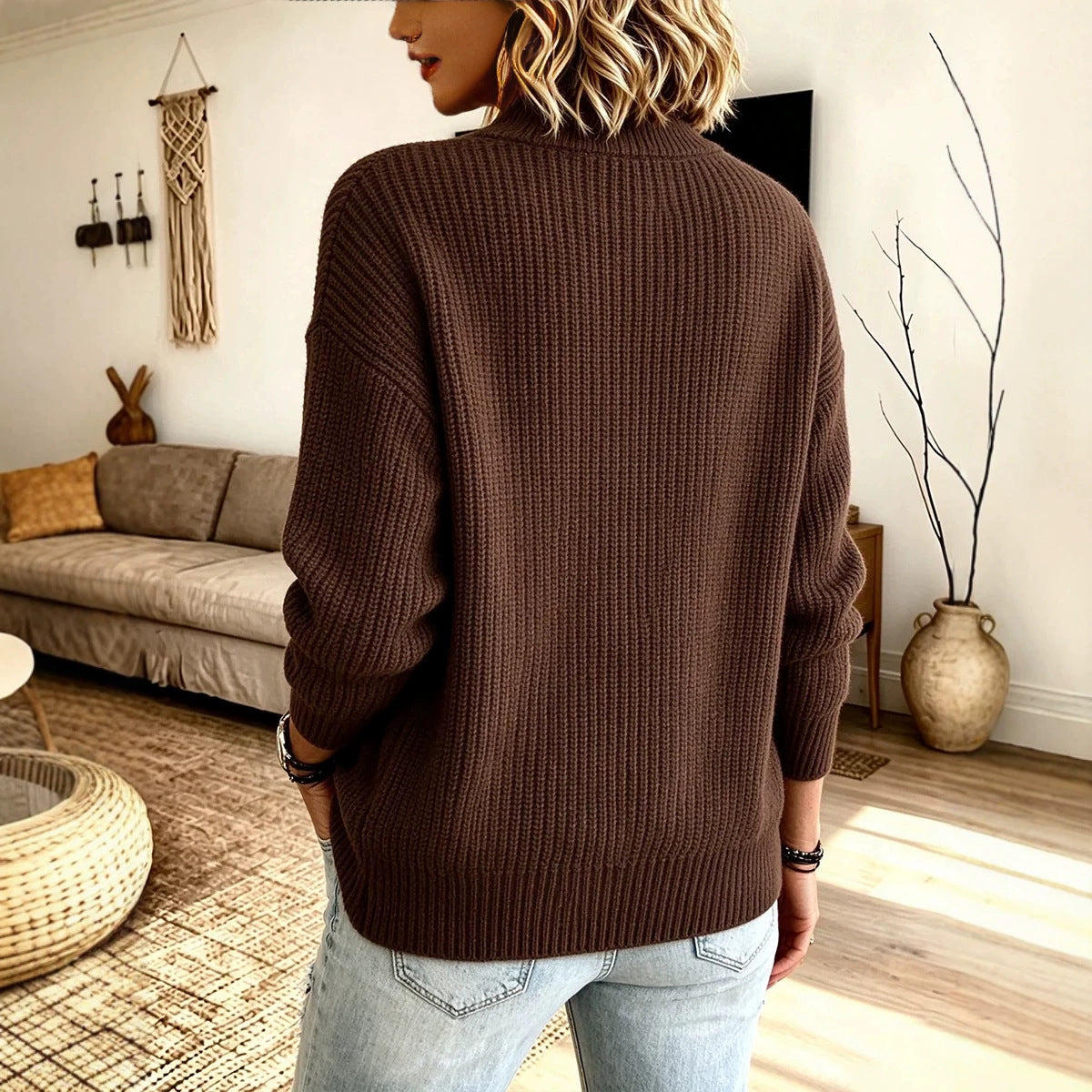 Women’s Asymmetrical Zip Ribbed Sweater – Modern Casual Knit