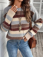 Women’s Striped Round Neck Sweater – Soft Casual Knit