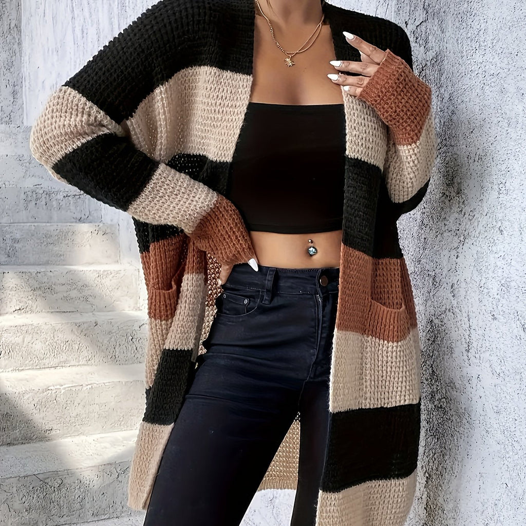 Women’s Color Block Longline Cardigan – Modern Comfortable Layer