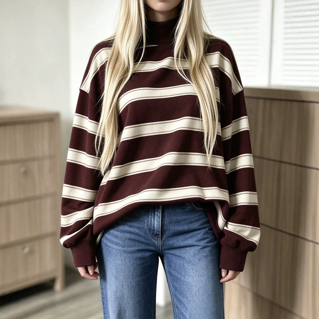 Women’s Striped Print Sweatshirt – Casual Fall Layer