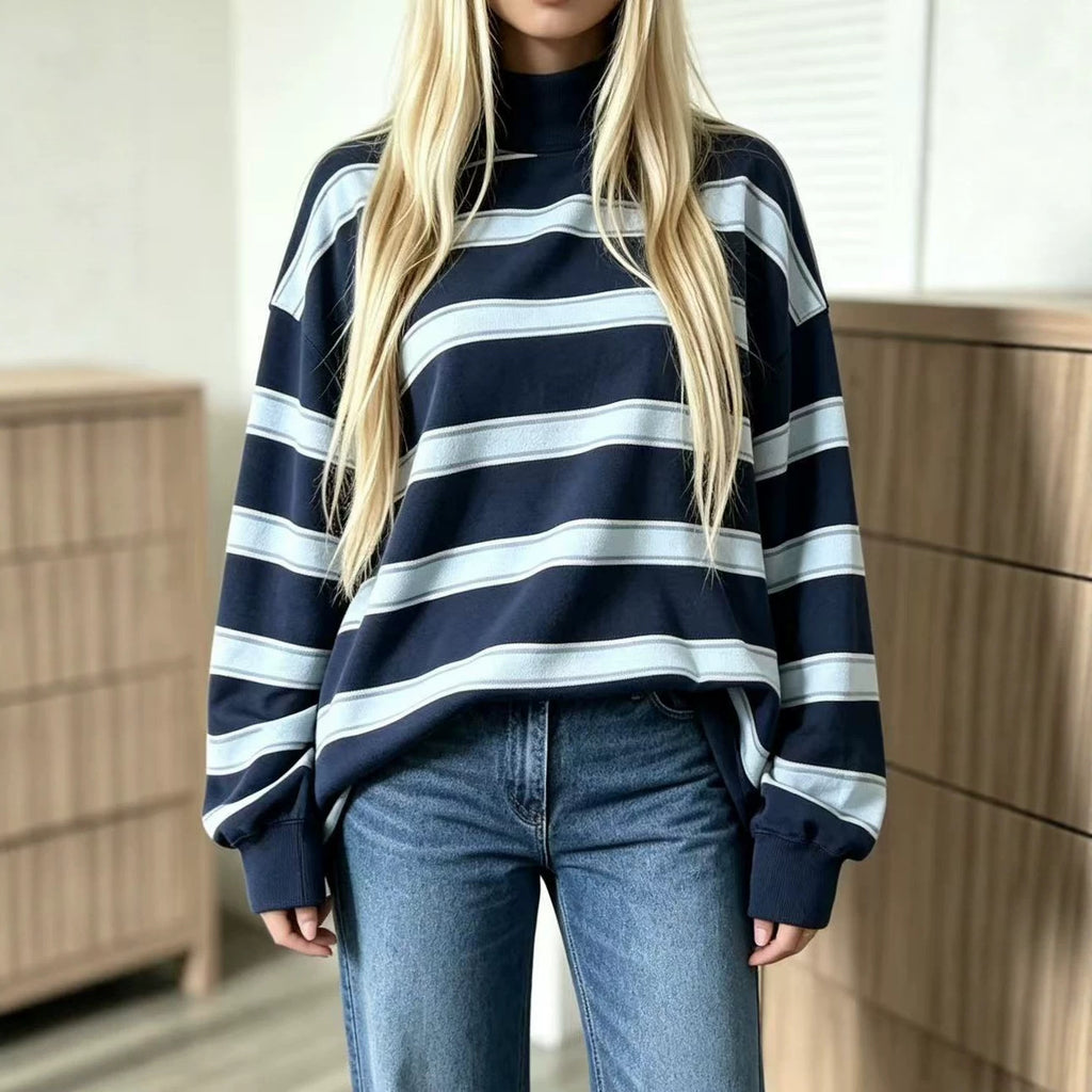 Women’s Striped Print Sweatshirt – Casual Fall Layer