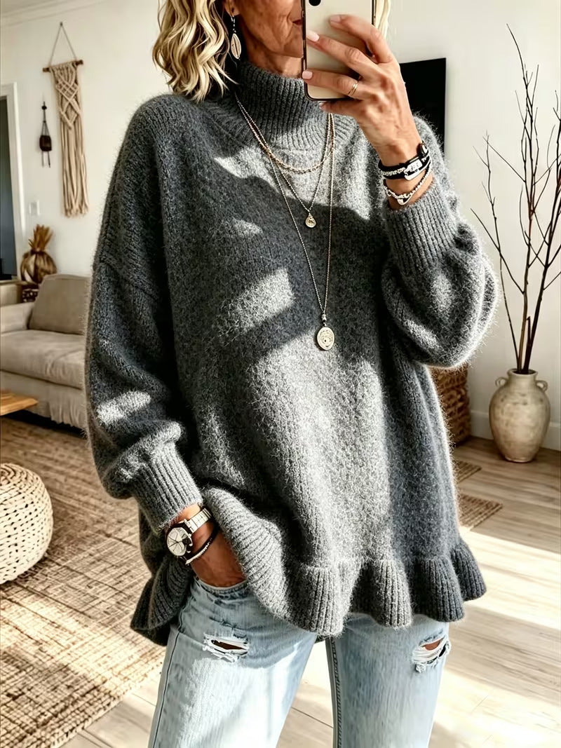 Women’s Lotus-Edge Knit Sweater – Soft Feminine Pullover