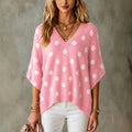 Polka-Dot V-Neck Knit Top - Light and Playful