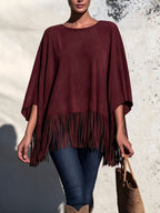 Women’s Loose Fringe Blouse – Relaxed Round Neck Top
