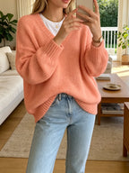 Loose V-Neck Knit Sweater - Soft and Relaxed