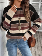 Women’s Striped Round Neck Sweater – Soft Casual Knit