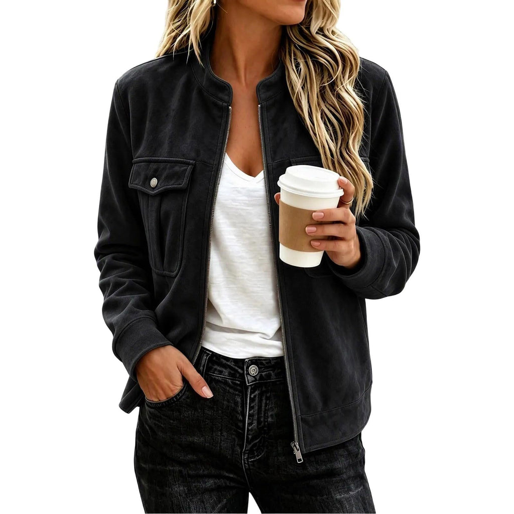 Women’s Suede-Look Zip Jacket - Casual and Elegant