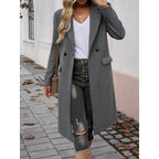 Women’s Long Winter Coat with Lapel Collar – Warm Elegant Outerwear