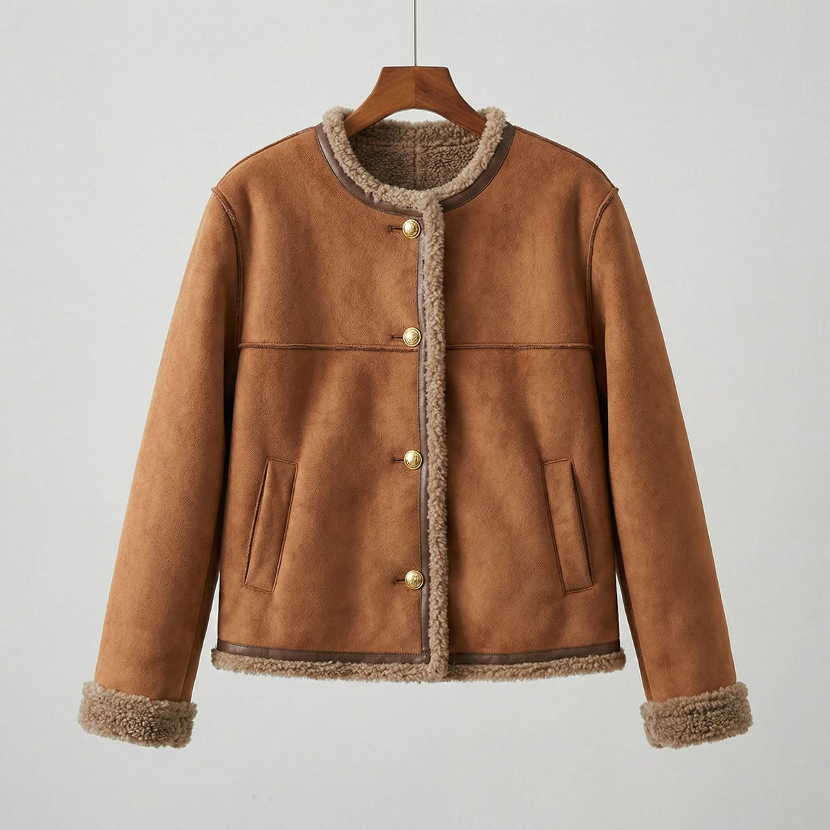 Sherpa-Lined Suede Look Jacket