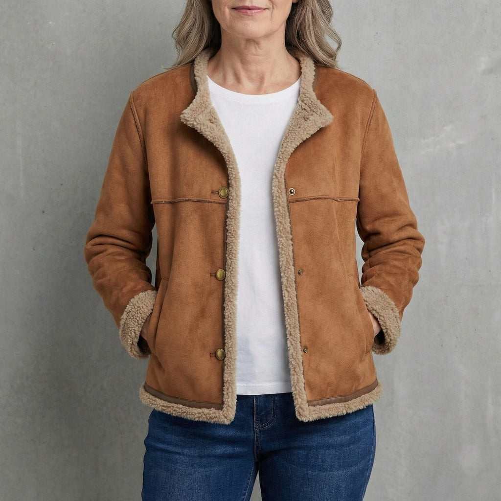 Sherpa-Lined Suede Look Jacket