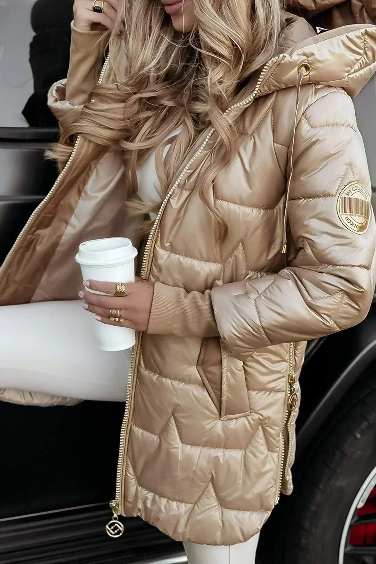 Quilted Coat with Satin Finish