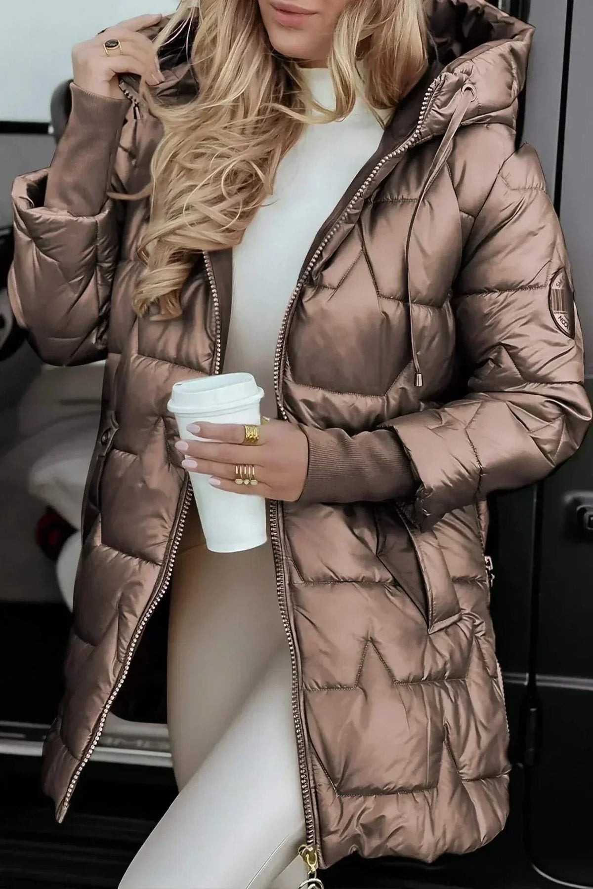 Quilted Coat with Satin Finish